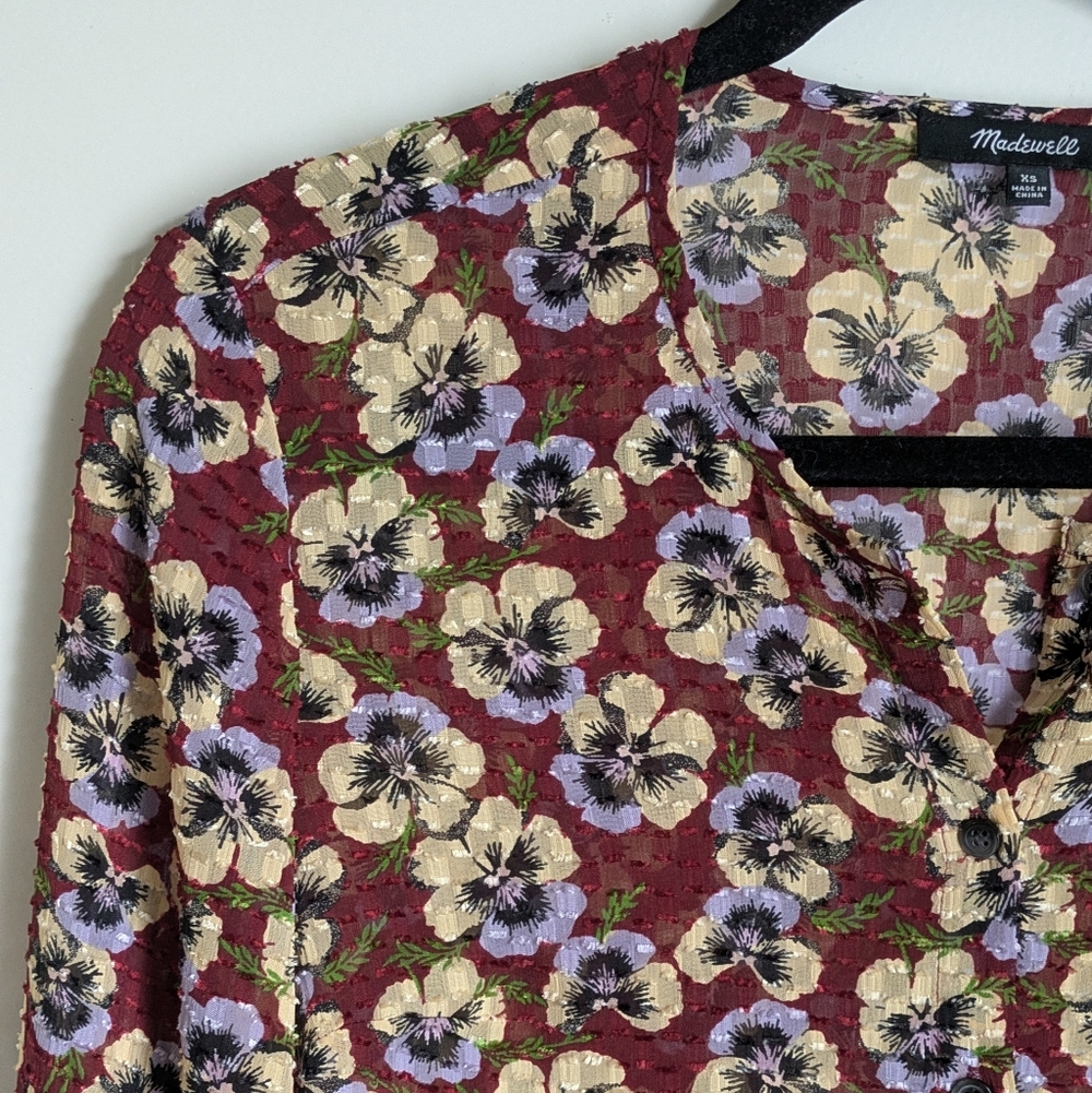 Madewell Ruffle Hem Top Blouse Viola Floral XS - Picture 3 of 16